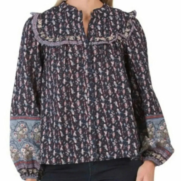 Joie | Floral Button Front Blouse Long Sleeve Peasant Boho Henley - Picture 1 of 8